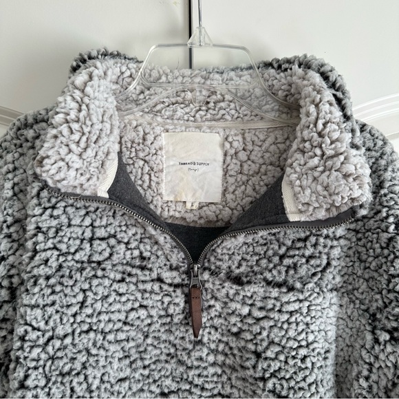 Thread & Supply Grey Sherpa Pullover with Zipper True Grit Style - Picture 5 of 16